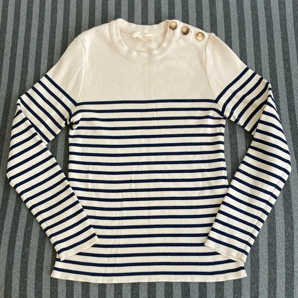 Sezane Matthis Jumper Natural / Navy Size S - Picture 5 of 11